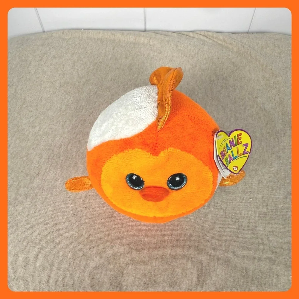 Ty Beanie‎ Ballz Bubbles Goldfish Orange White Plush Round Stuffed Animal 38031